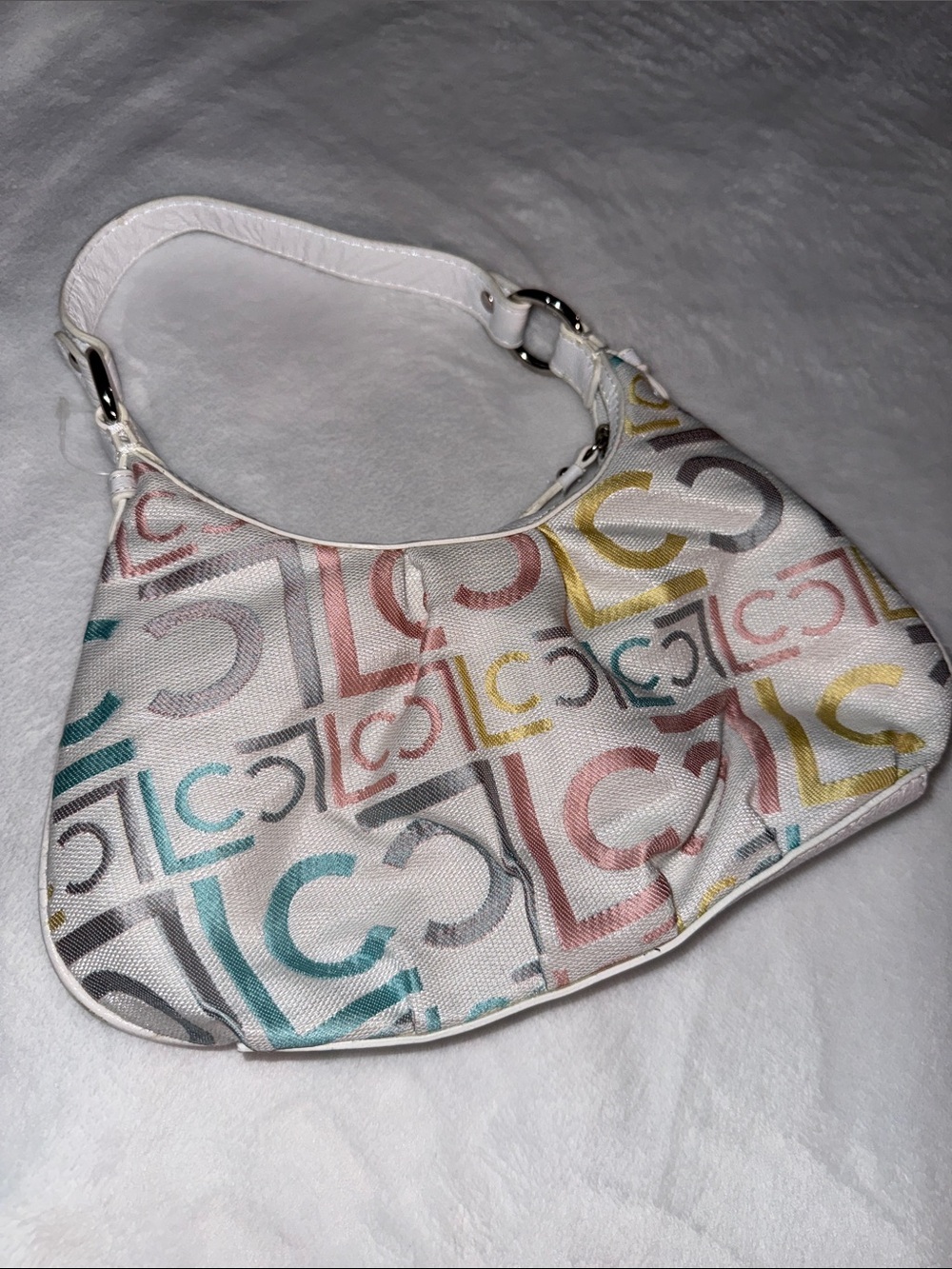 Liz Claiborne White Multicolor Logo-Print Shoulder Bag